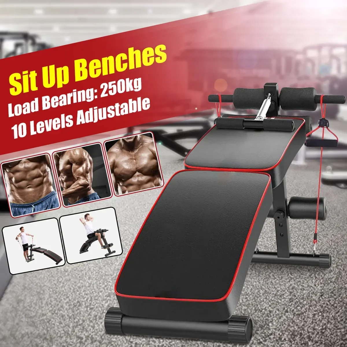 معدات اللياقة البدنية القابلة للطي للمنزل وصالة الألعاب الرياضية ومقاعد الجلوس القابلة للتعديل متعددة الوظائف لمعدات عضلات البطن