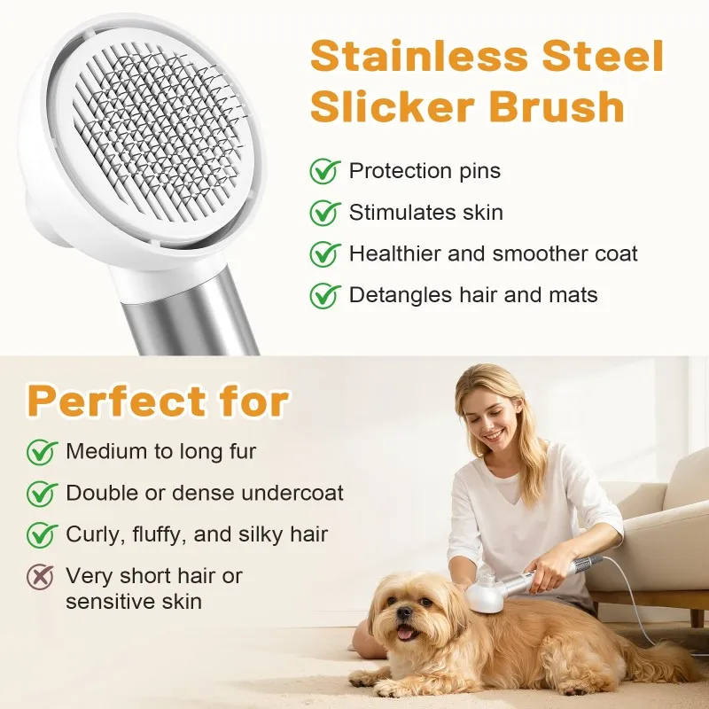 A93Z Pet Hair Dryer& Blower With Hot Air Brush- 2-In-1 Dog Grooming Blow-Dryer Brush, US Plug Included view 4