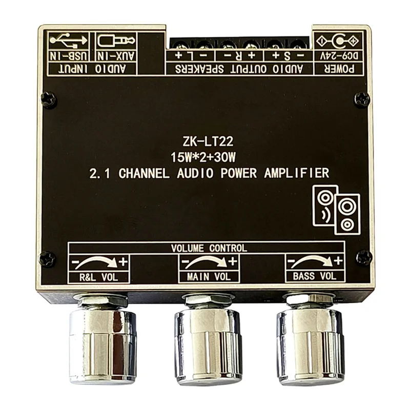 ZK-LT22 5.1 Bluetooth Power Amplifier Board Dual 15W 2.1 Channel Amplifier Board with 30W Subwoofer for Sound Box