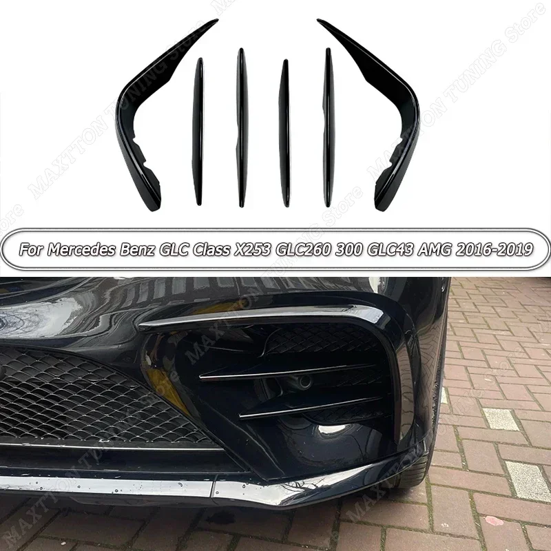 For Mercedes Benz GLC Class X253 GLC260 300 GLC43 AMG 2016-2019 ABS Car Front Bumper Splitter Spoiler Fog Light Trim Wind Knife