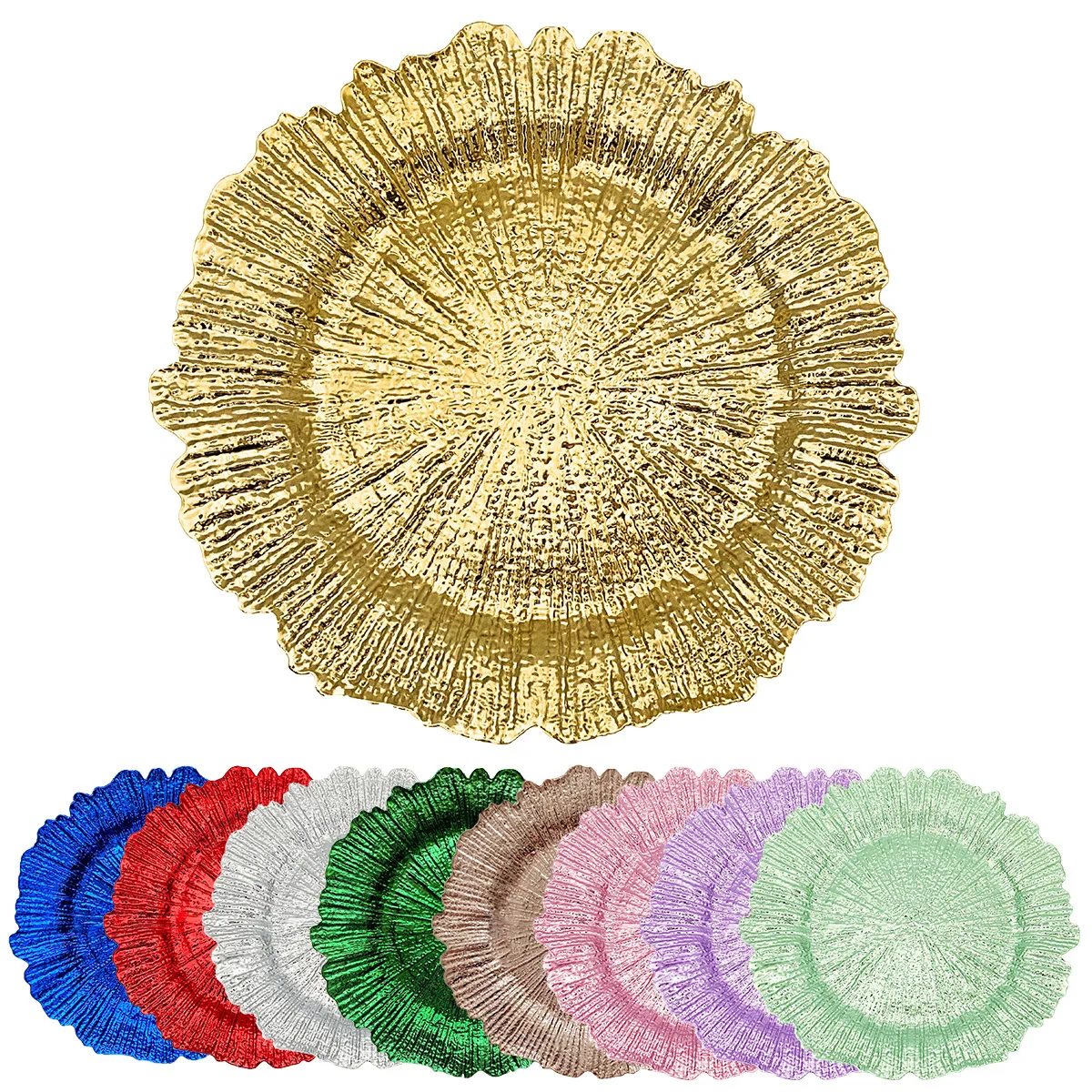 50Pcs Charger Plates, Round Gold Salad Reef Plate for Dinner Plates,Wedding,Party Elegant Decoration