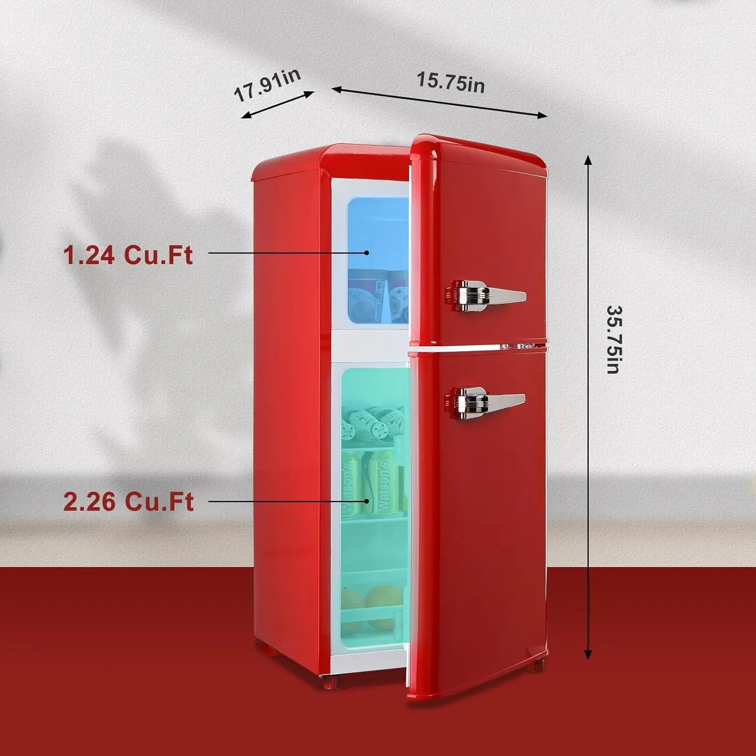 Koelkast Met Vriezer Mini Retro Rode 3.5 Cu. Ft Compacte Koelkast Klein Appartement Met Verstelbare Mechanische Thermostaat