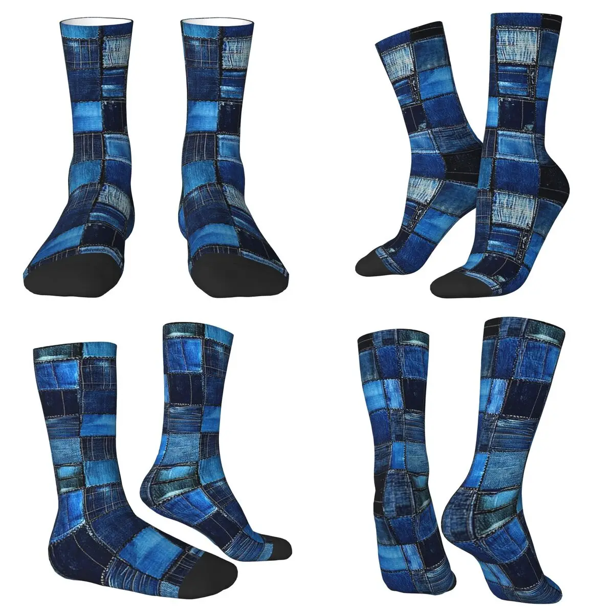 All Seasons Crew Stockings Faux Denim Texture Socks Fashion Long Socks for Men Women Valentine's Day Gifts