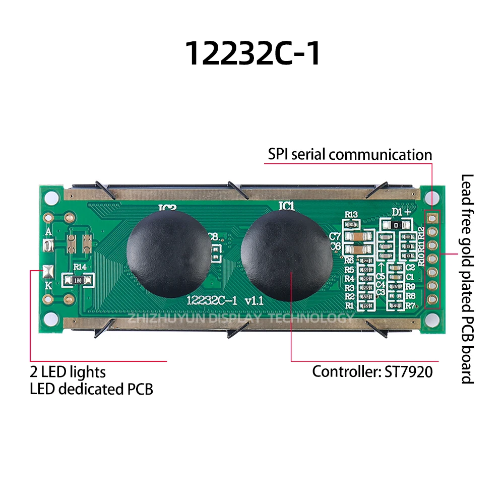 12232C-1 Serial LCD Display Screen Blue Screen LCD Module With Backlight LCM Display Module SPI 7Pin Interface