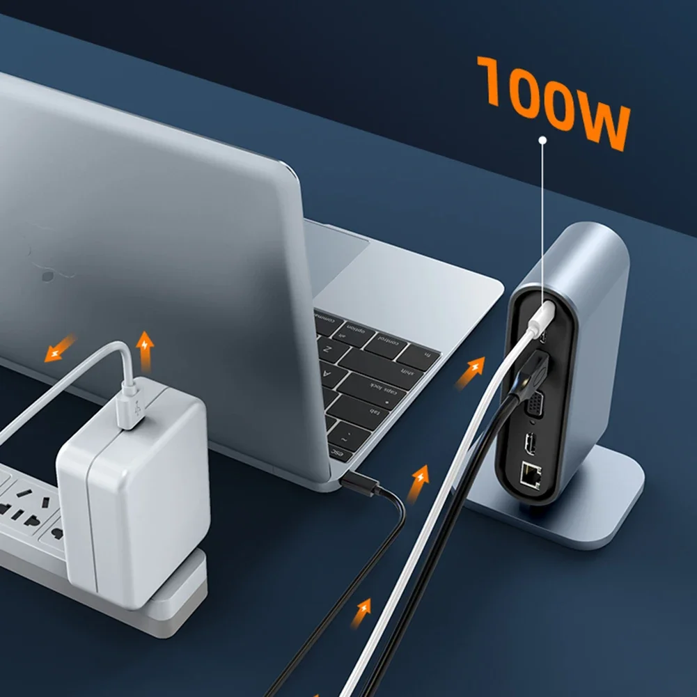 USB C Docking Station PD 100W USB C HUB Type C to HDMI-Compatible Adapter 4K 30Hz VGA RJ45 HUB USB Splitter for MacBook