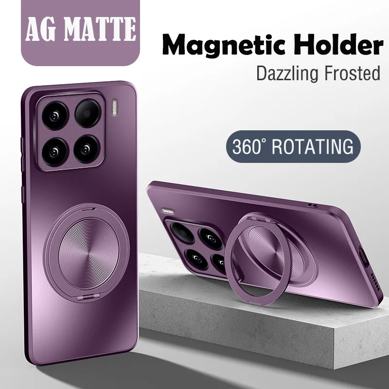 Image of AG Matte Magnethülle für Magsafe Xiaomi 17 Pro Max 15 14 13T 13 Pro Halterung 360 ° Rotierender Ringständerhalter auf der Rückseite