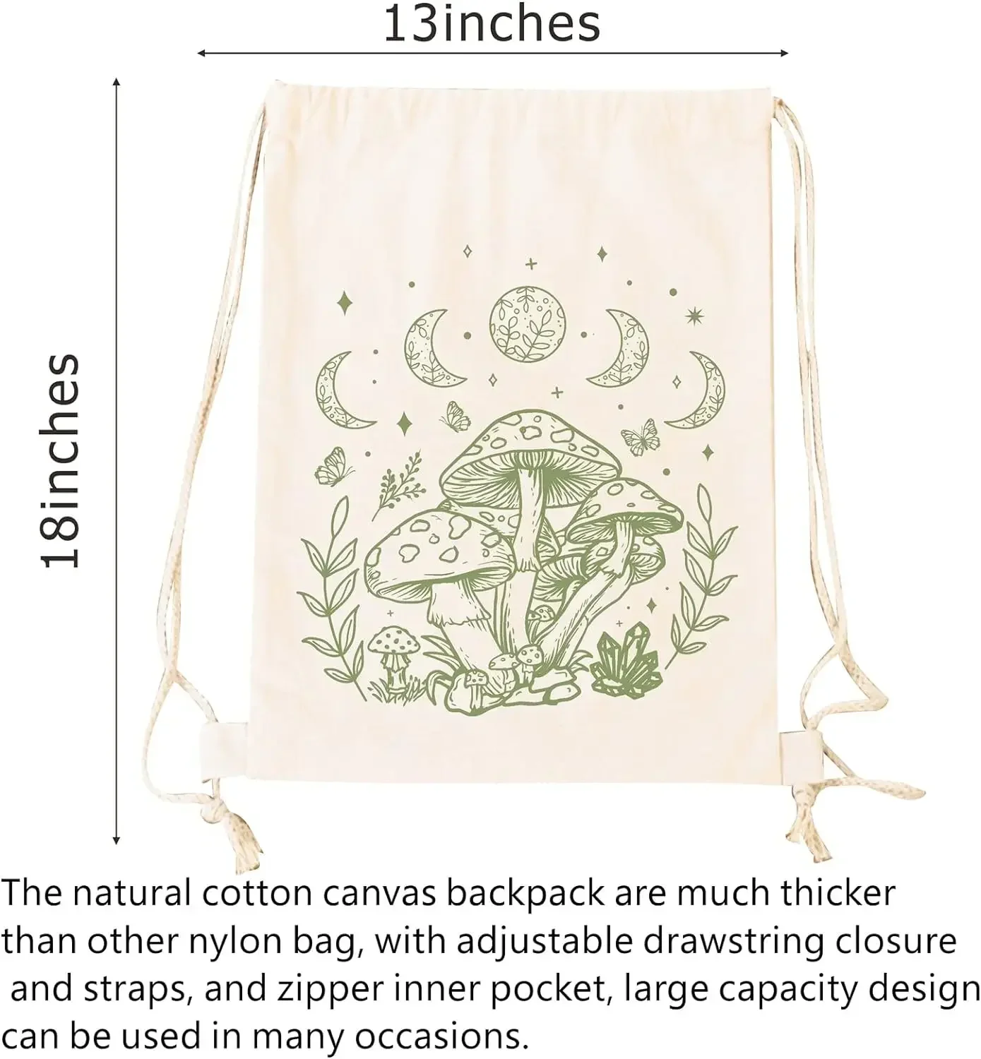 GCB-07 Backpack Aesthetic Mushroom Drawstring Bag Cute Cotton Canvas Backpacks for Women