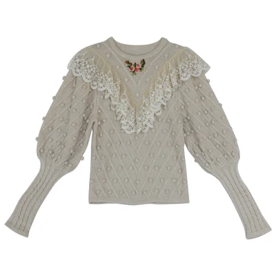 Autumn Spring Original Design Women Mori Kei Girl Fashion Vintage Inspired Lace Triangle Embroidery Balls Wool Pullover Sweaters