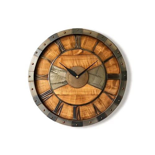 60cm New American Retro Round Wood Iron Decoration Wall Clock Home Bedroom Study Wall Quiet Wall Hanging