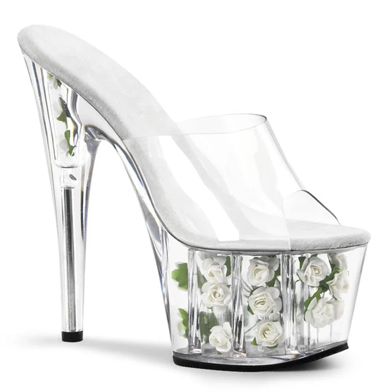 17cm nightclub sandals transparent crystal rose party sexy high heels nightclub ballroom show High Heels Sandals