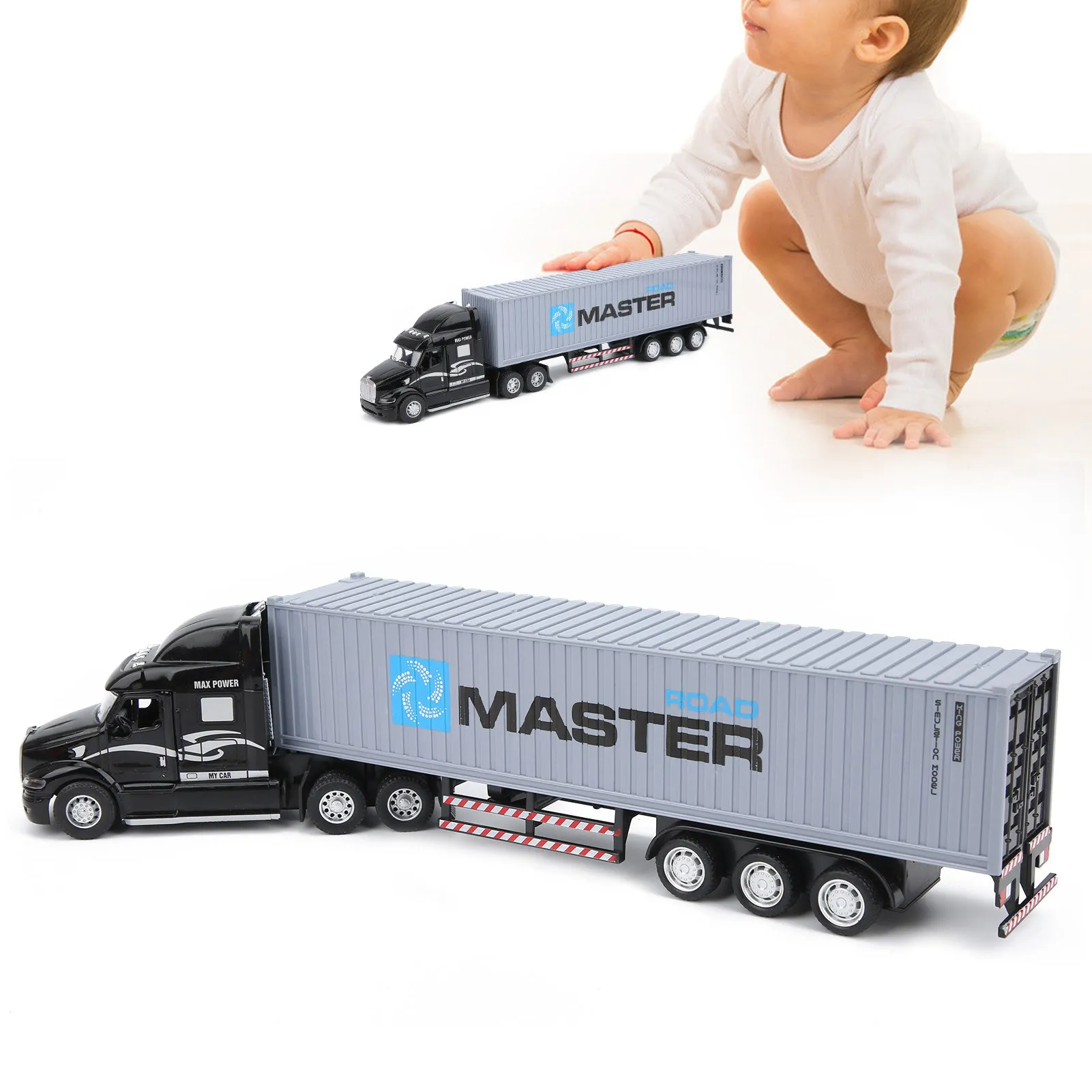 Alloy Simulation Container Car Model Children Kid Pull Back Car  with Sound Light Children Car