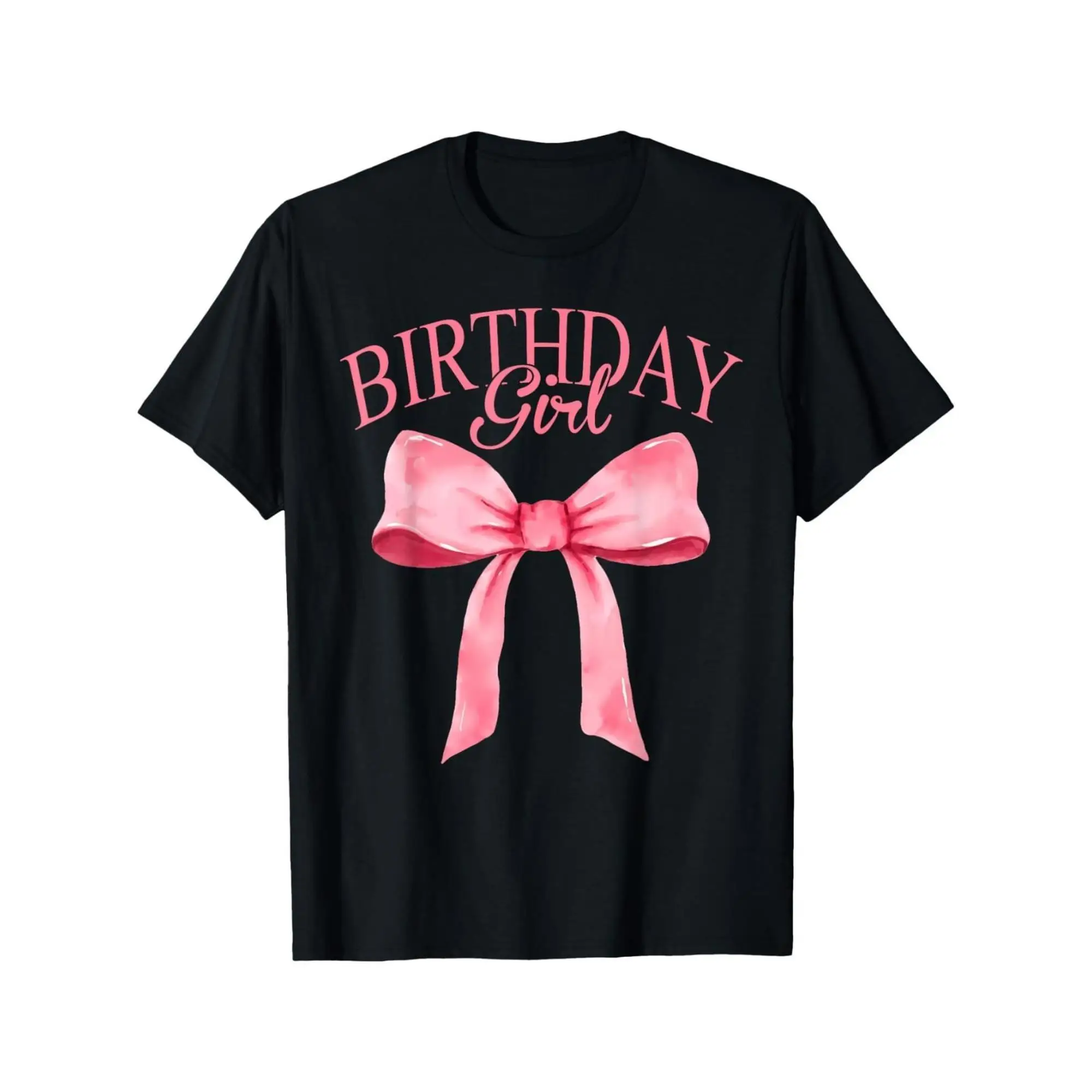 

Birthday Girl Bow Graphic T-Shirt Women’s Cute Party Outfit Cotton Tee for Birthday Celebration or Holiday Gift