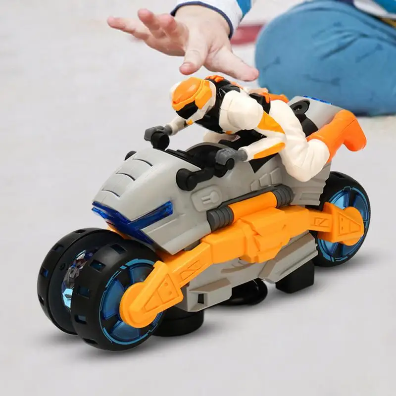 Motocicleta transformadora de juguete, motocicleta eléctrica de carreras acrobática para niños, ruedas giratorias 360, motocicleta acrobática con luz y música para