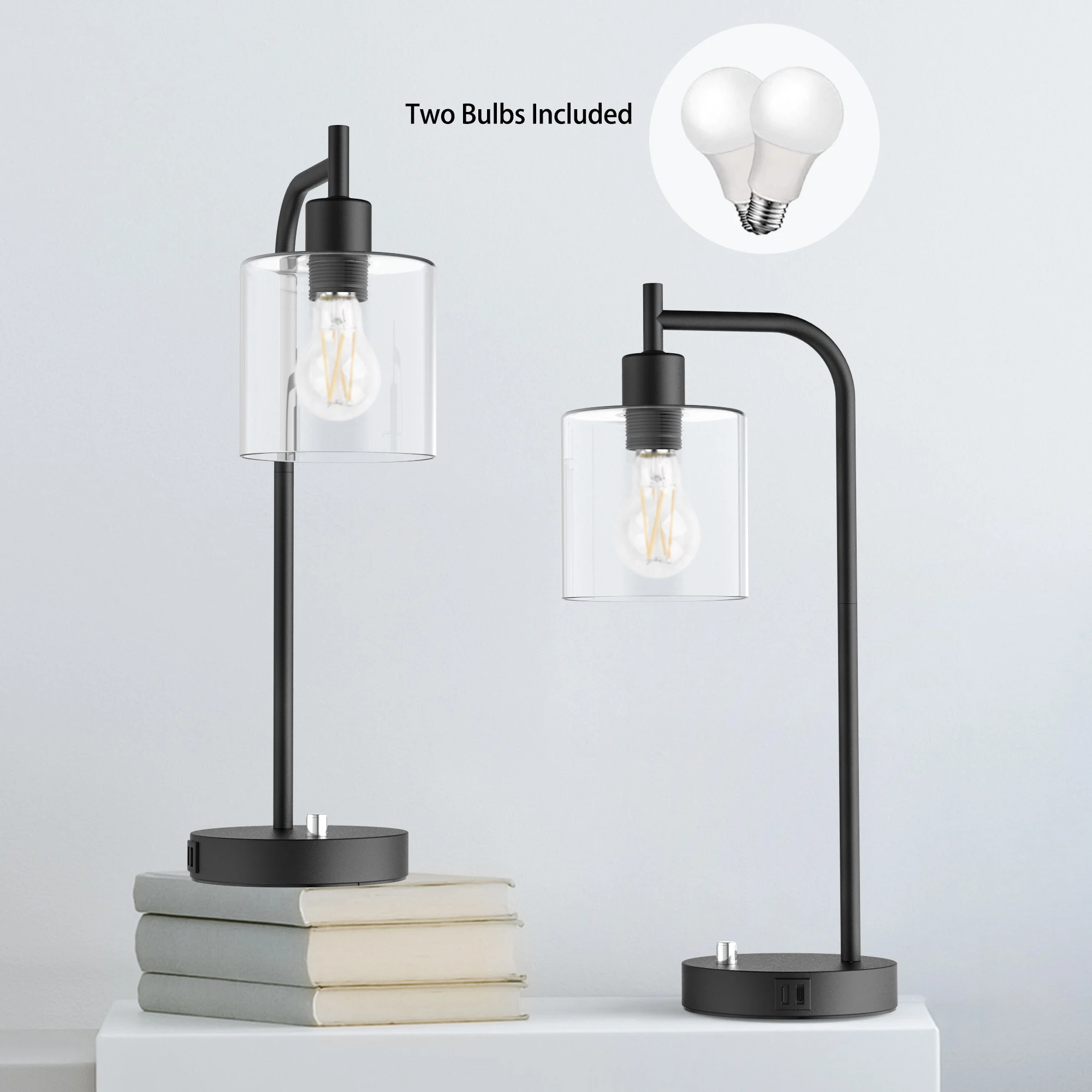 Desk Lamp With USB Ports, and 2 Bulbs Included (Set of 2)