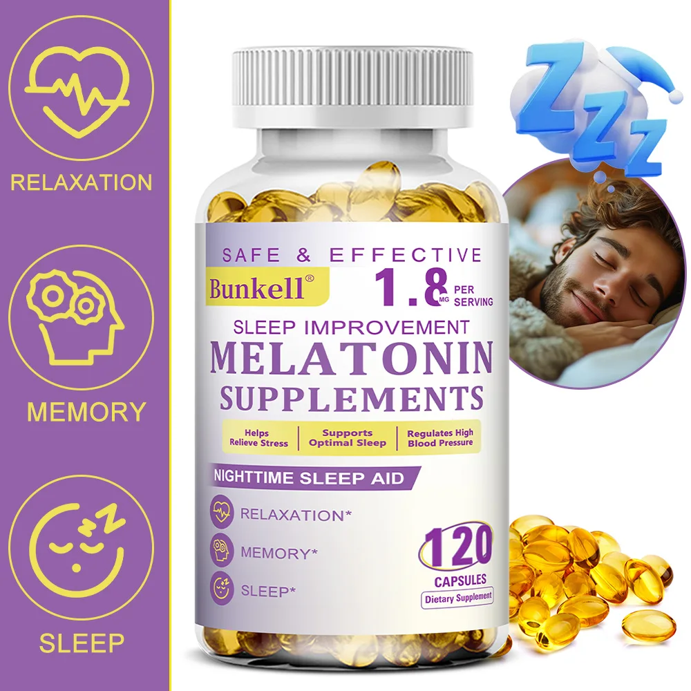 

Melatonin - Helps You Sleep, Regulates Sleep Time, Improves Sleep Quality and Alertness, Helps Deep Sleep - 120 Capsules