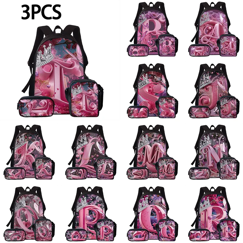 

3pcs Floral Butterfly Letter Backpack Set Lightweight Large Capacity School Bag Travel Bag with Shoulder Bag Pencil Bags Gift