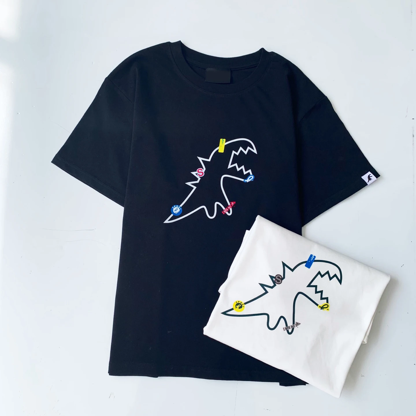 

Nya Japanese Street Sle Ab Dinosaur Print ort Sve T-irt ex Couple Matching Cotton Casual round Ne Top