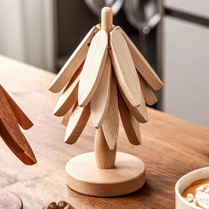 Hot 2PCS Wooden Trivets For Hot Dishes Tree Shape Trivet Set Trivets For Hot Dishes Foldable Heat Resistant Pads