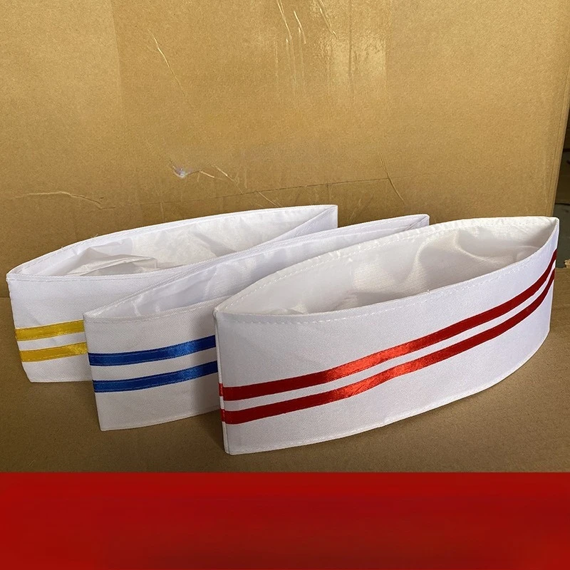 Cappello da cuoco da uomo, ristorante, cucina, berretto da lavoro, forma di barca, bianco, rosso, tessuto traspirante, parte superiore piatta di fascia alta
