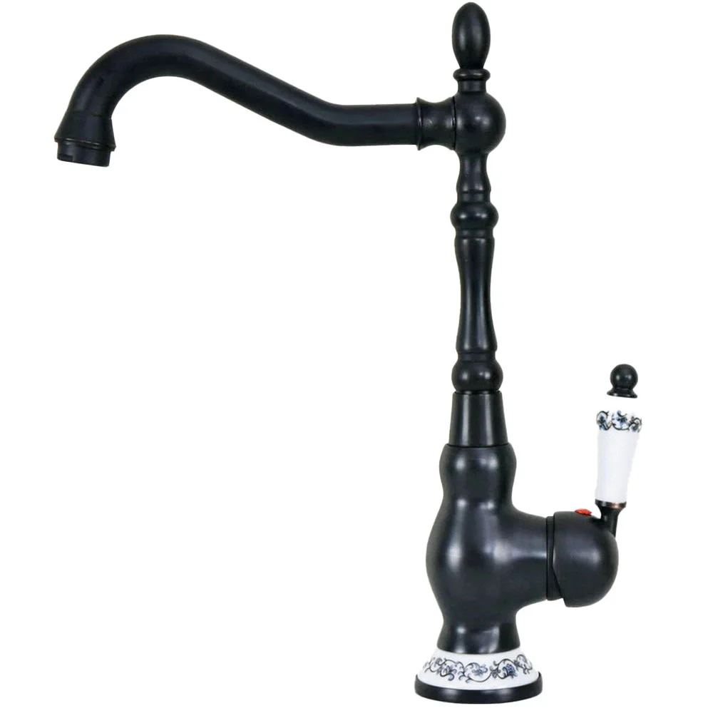 Black Oil Rubbed Bronze Swivel Spout Kitchen Faucet Ceramic Handle Wash Basin Sink Faucet Single Hole Deck Mounted Lnf656