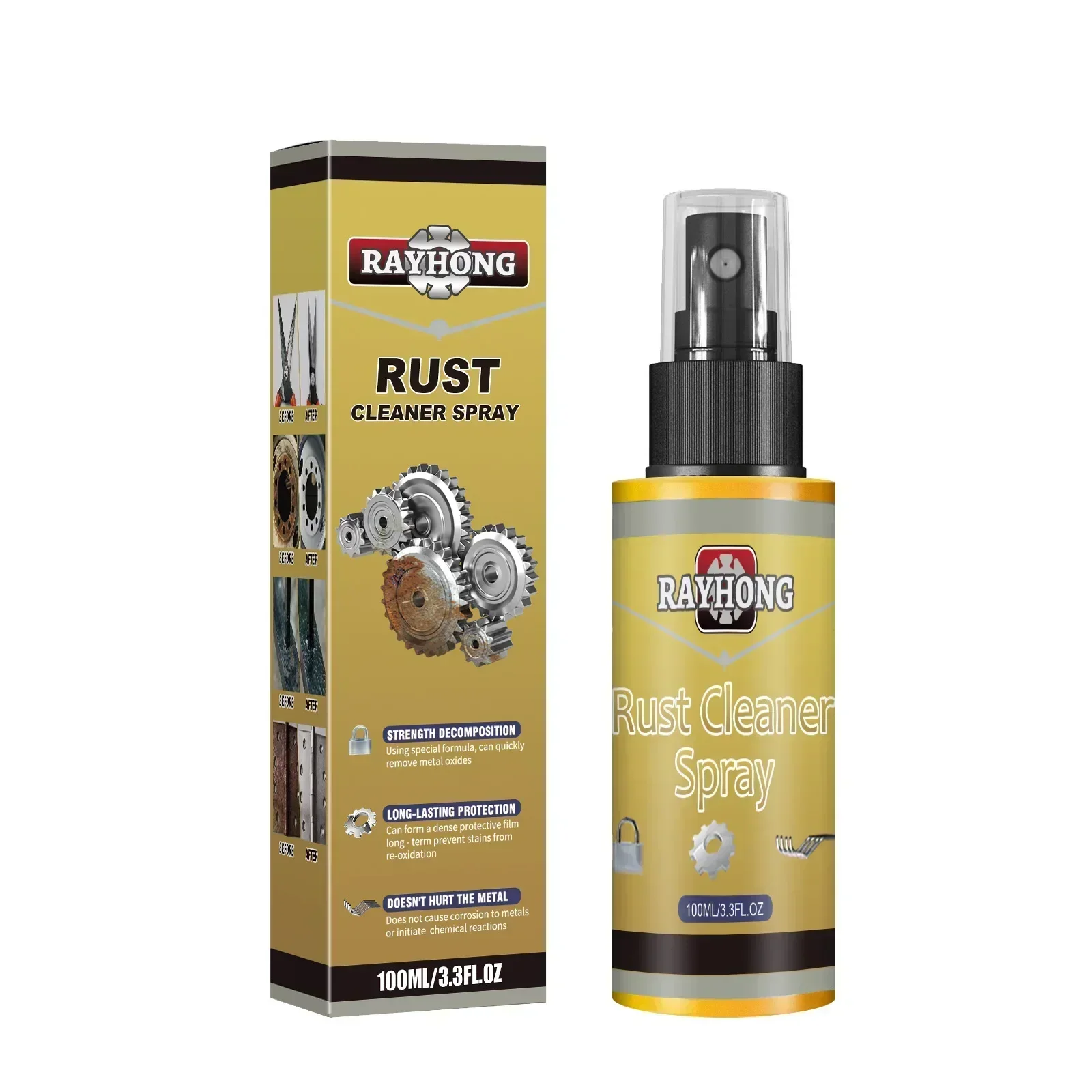 

100ml Motorcycle & Car Rust Remover Spray - Fast Acting Formula for Wheel Cleaning, Window Protection & Tool Maintenance