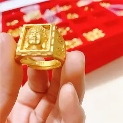 Original 18k Gold Color Rings Gold Ring for Men Bro Father Fine Jewelry Wealth Lucky Rings Birthday Party Jewelry Gifts