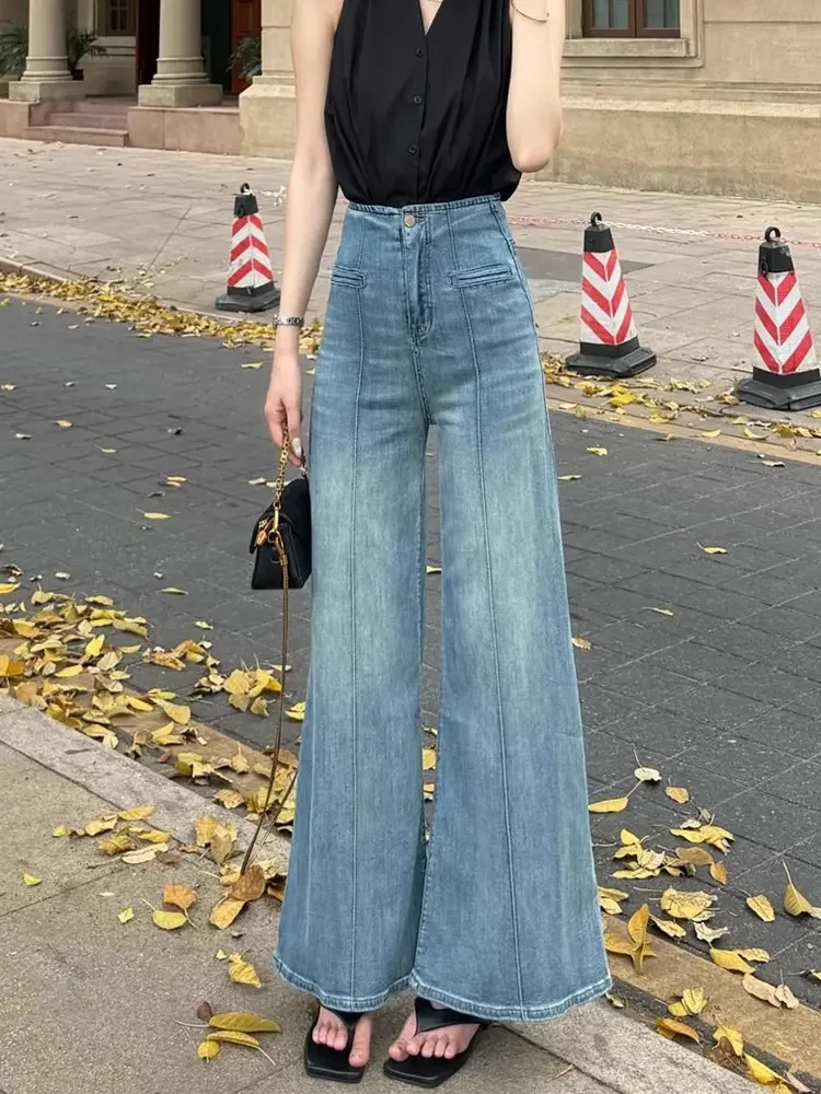 

Утягивающие джинсы с высокой талией, женские свободные драпированные модные широкие брюки прямого кроя, весна-осень, новое поступление