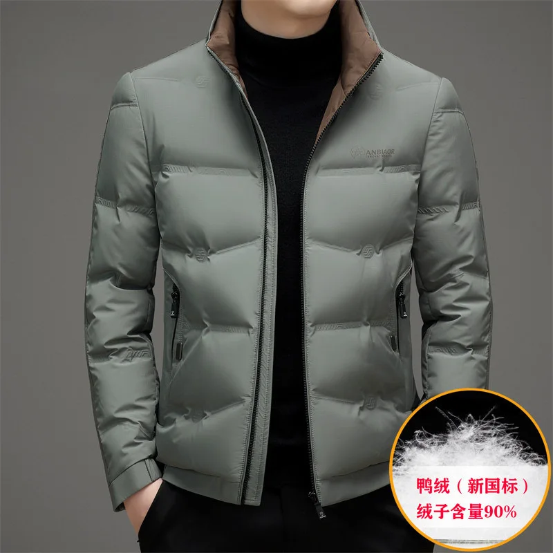 Chaqueta de plumón para hombre, chaqueta de pan cálida de plumón de pato blanco grueso de otoño e invierno, chaqueta de plumón con cuello levantado, ropa para hombre