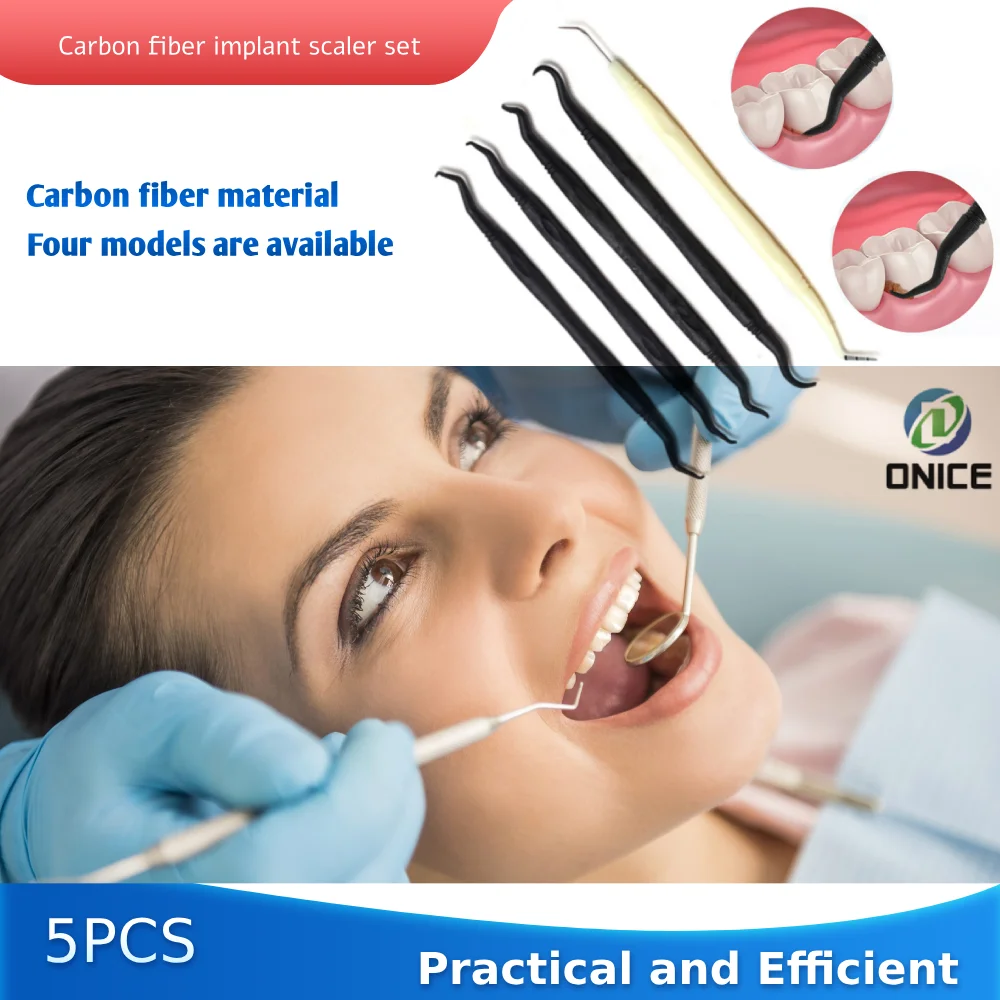 5-Piece Carbon Fiber Dental Implant Scaler Set for Subgingival Scaling and Periodontal Probe Instruments