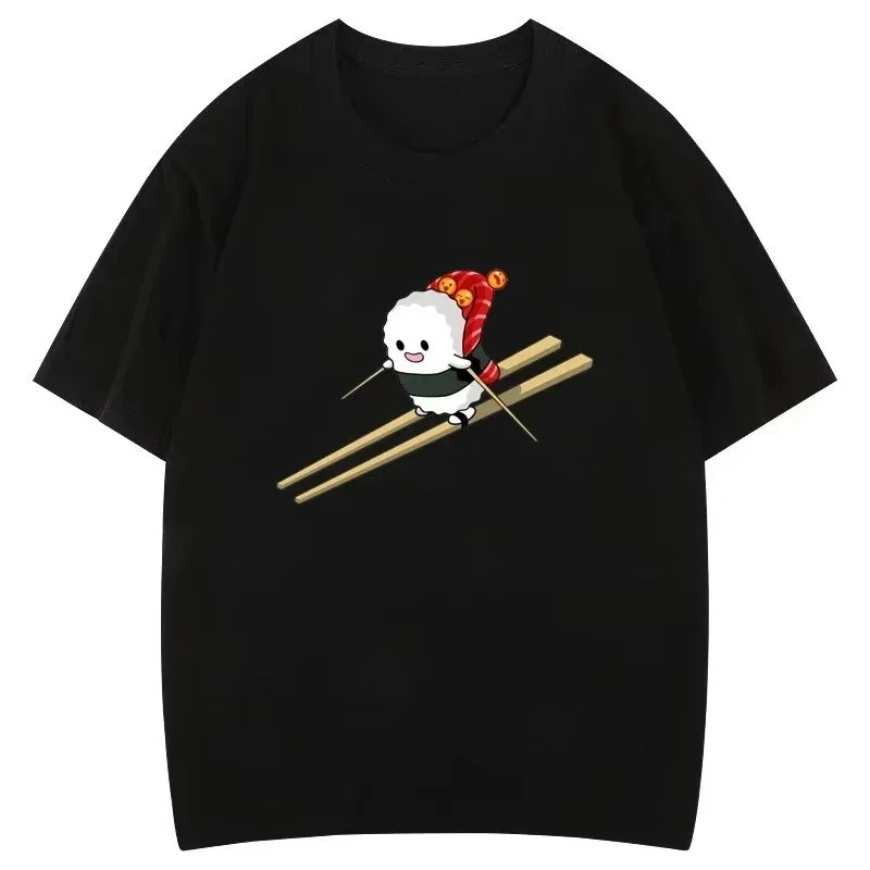 Śmieszna koszulka z grafiką sushi, narty i kreskówki, kreatywny popularny nadruk w stylu estetycznym, topy gotyckie, hipsterskie, codzienne, streetwearowe, damskie.