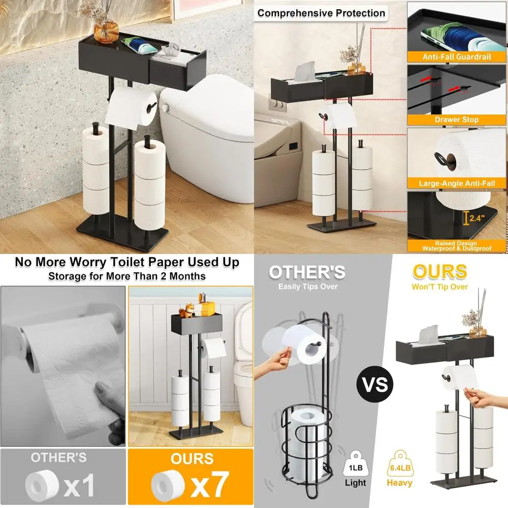 

Отдельно стоящий держатель для туалетной бумаги с полкой, подставка для мега-роллона, держатель для туалетной бумаги с местом для хранения, отдельно стоящий держатель Tp с выдвижным ящиком