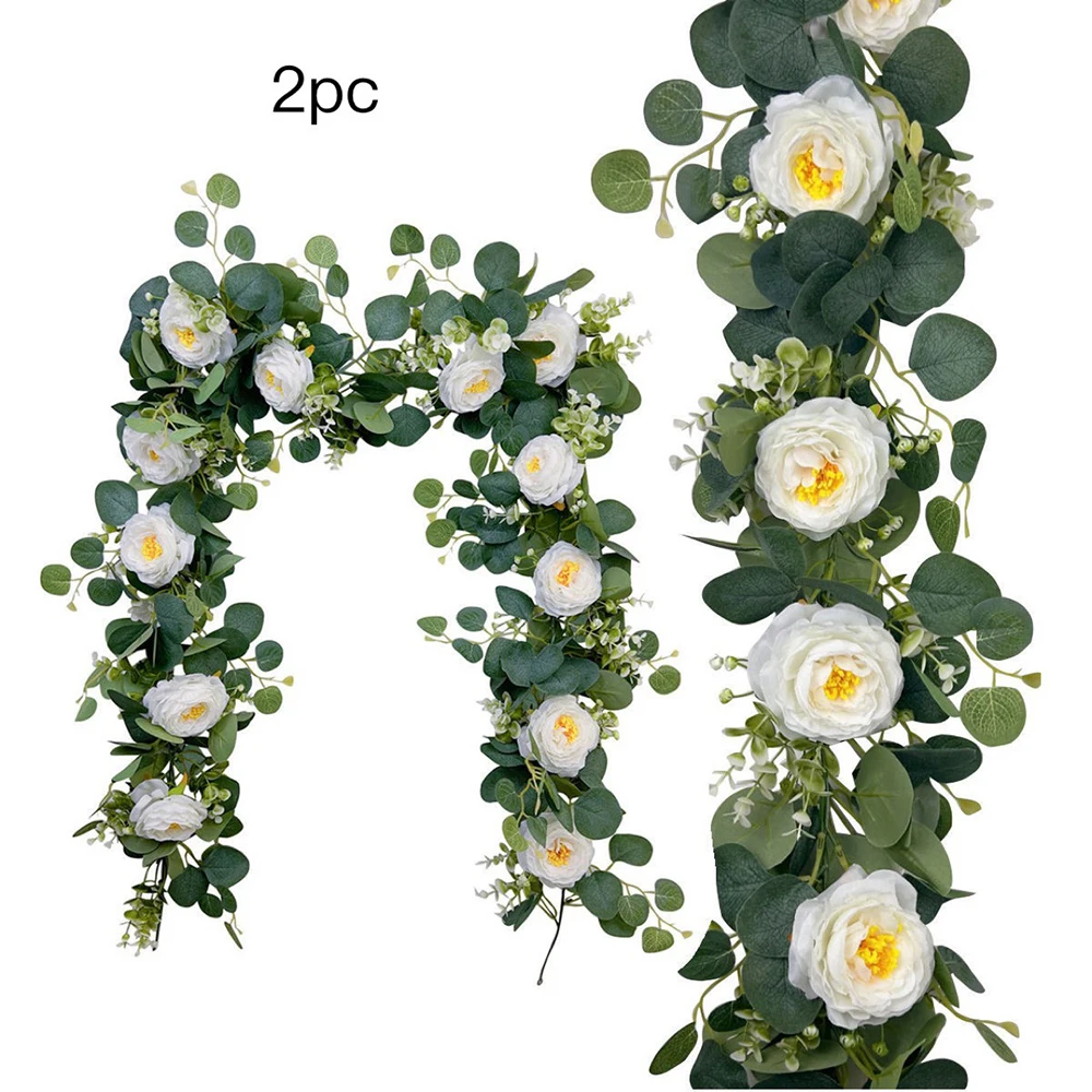 180cm Künstliche Eukalyptus-Girlande mit Weißen Blumen für Heim, Festival, Wanddekoration, Garten, Hochzeit, Hintergrund, Party-Dekor – Detail 11