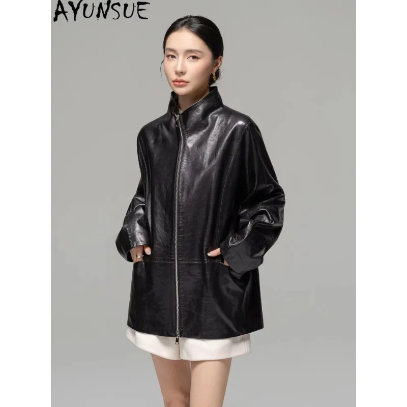 AYUNSUE Real Leather Jacket Women Autumn Clothing High-end Womens Coats Mid-length Sheepskin Trench Coat Trendy Косуха Женская