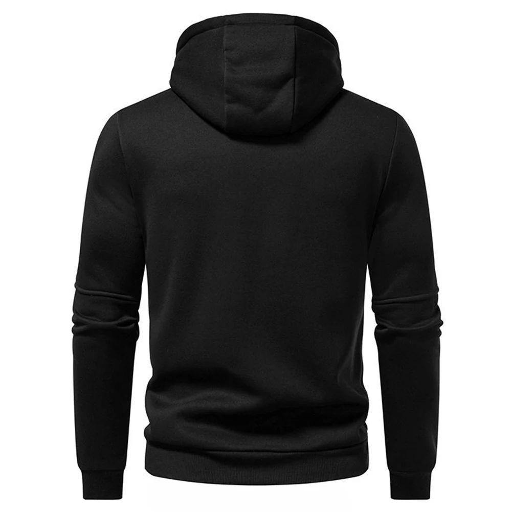 Long Sleeve Top Men Buttoned Hoodie Casual Daily Wear Buttoned Solid Color Warm Lining Long Sleeve Regular Length