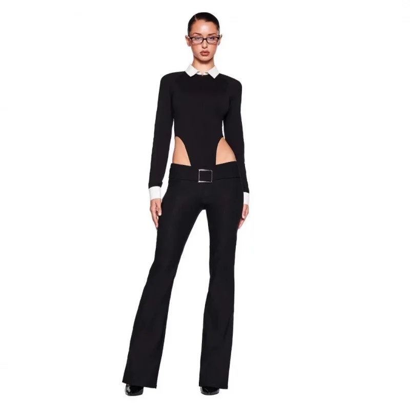 

Slim Fit Suit Iia2024 Autumn New Sle American Retro Bla White Color Colion Collar f Zip Long Sve Hot Girl