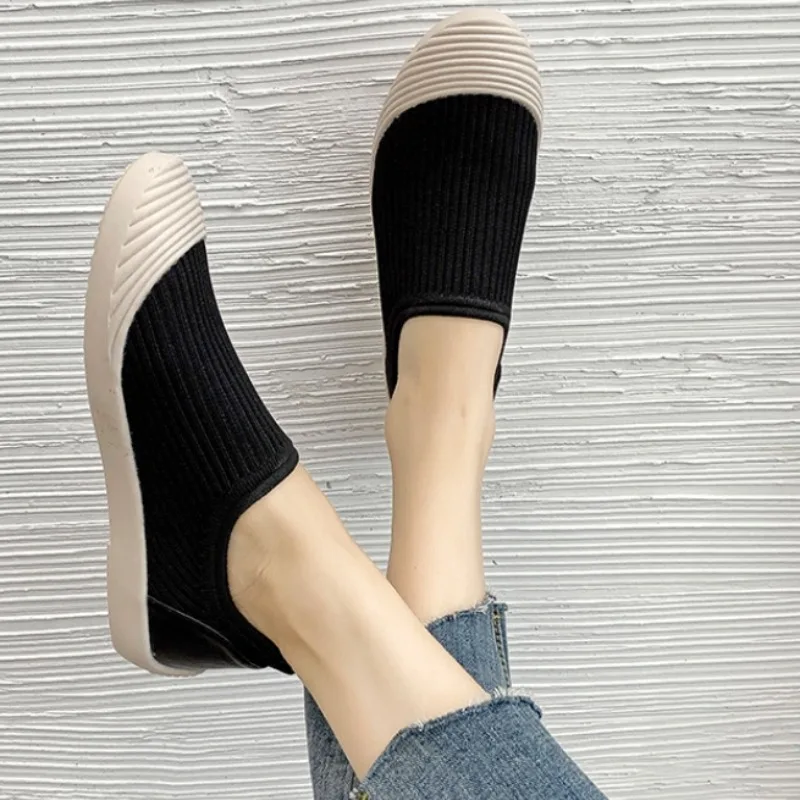 Casual Knit Ballet Flat Slip on Women Loafers Breathable Mesh Single Shoe Comfort Soft Bottom Sneakers Round Toe Shallow Zapatos