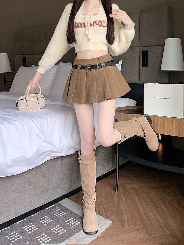 

Сексуальная женская юбка-шорты из вельвета с высокой талией, А-силуэт, весна-осень, новая универсальная модель средней длины