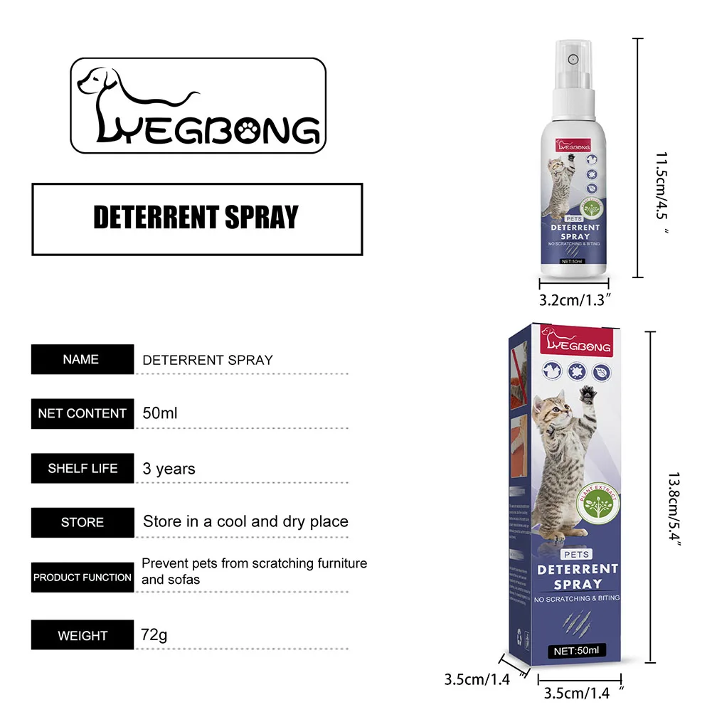 50ml Natural Cat Scratch Deterrents Spray No Stimulation Anti Scratch Furniture Sofa Protector for Indoor Use Pet Product