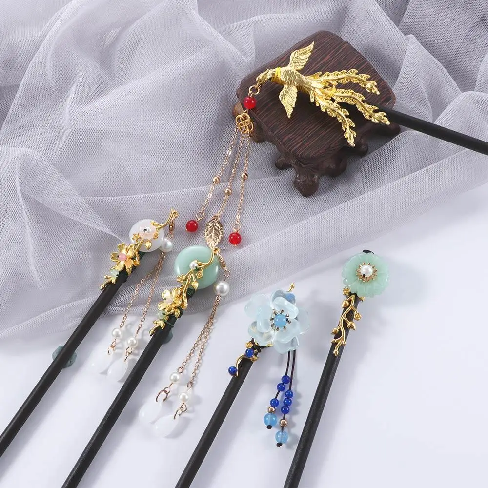 Vintage Elegant Hanfu Chinese Style Disk Hair Women Hair Sticks Hair Accessories Wooden Hair Fork Flower Hairpins