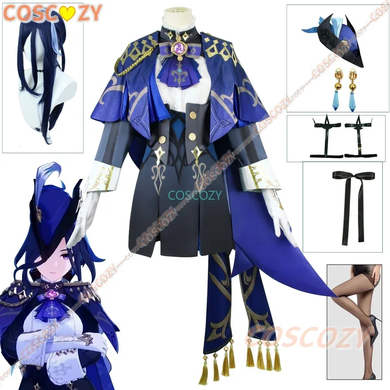 Game Genshin Impact Clorinde Cosplay Costume Wig Hat Fontaine Uniform Earrings Halloween Party Costume Women Convention Outfit