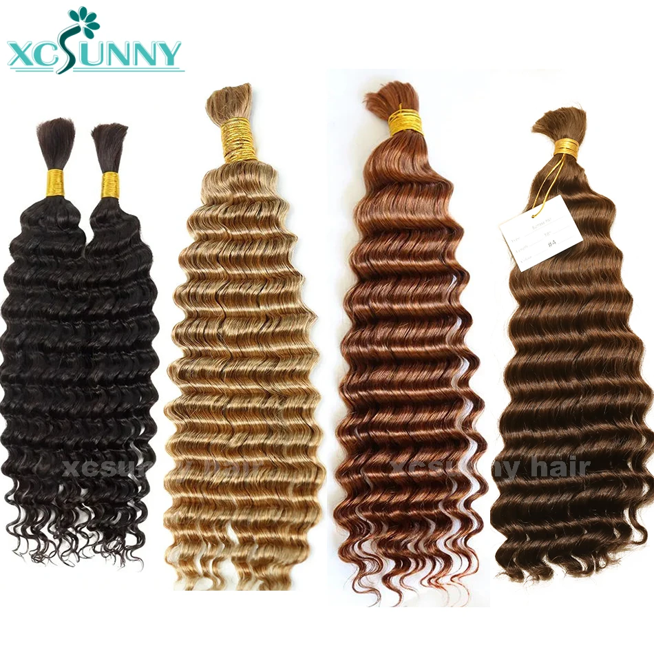 Bulk Human Hair For Braiding Curly Color 30 27 Double Drawn Deep Wave Bulk Human Hair Bundles No Weft Boho Knotsless Braids