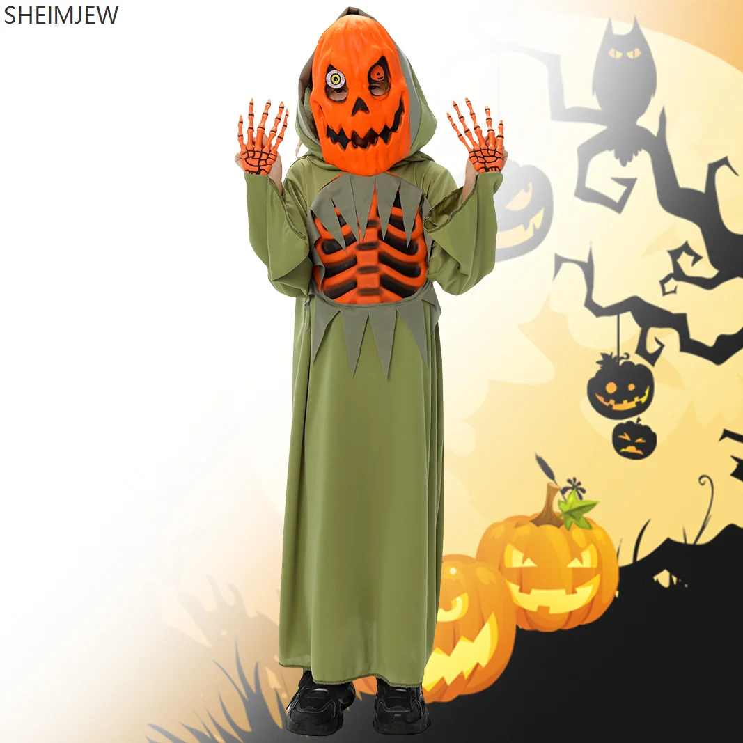

Halloween children's costume show pumpkin suit pumpkin skeleton role play cos carnival carnival performance dress up headgear