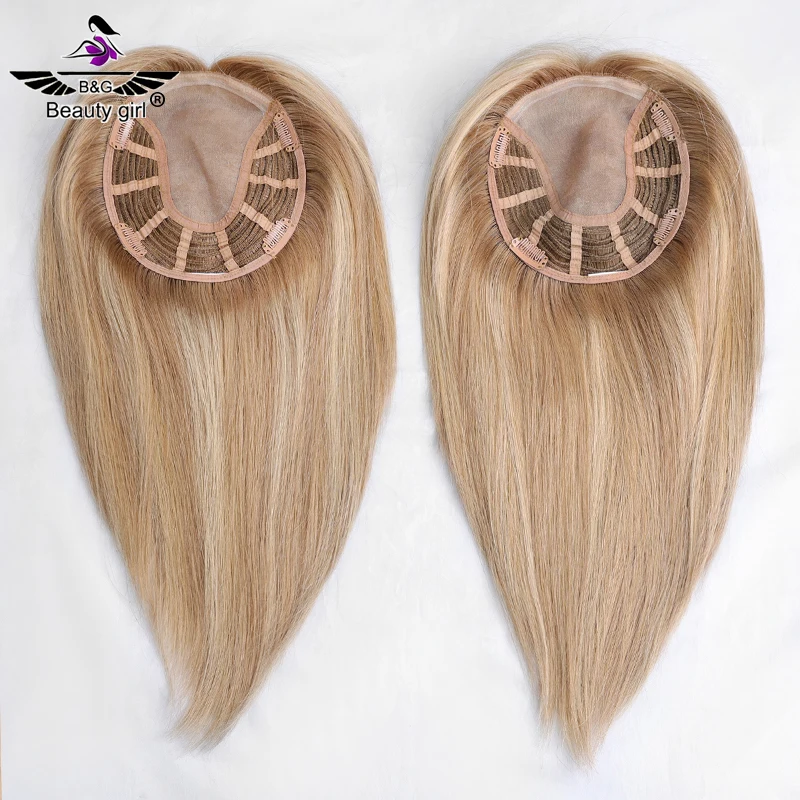 

12A Thinning Hair Highlight Ombre Blonde Real Hair Toppers For Women Natural Scalp Mono Top Human Hair Topper 6 X 7