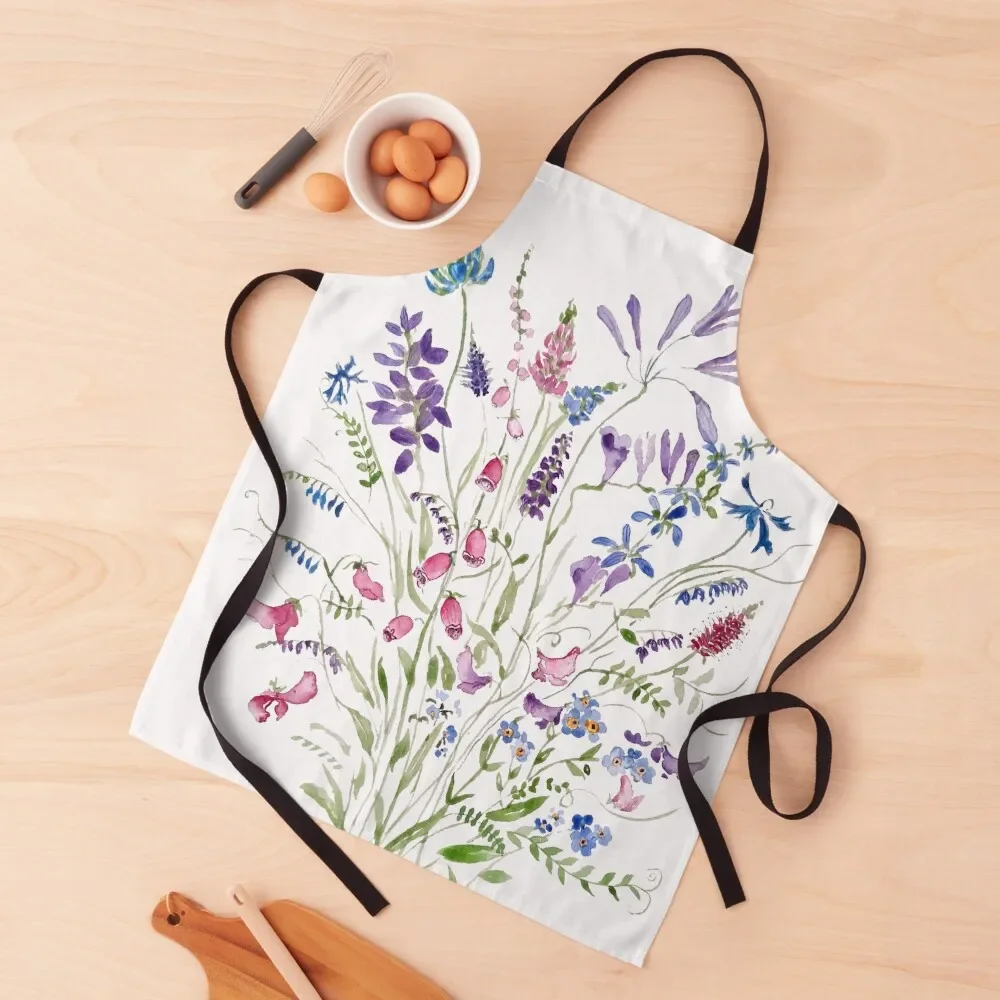 

vintage wild flowers arrangement watercolor 2020 Apron Kitchen For Women Kitchen accessories For Men with pockets Apron