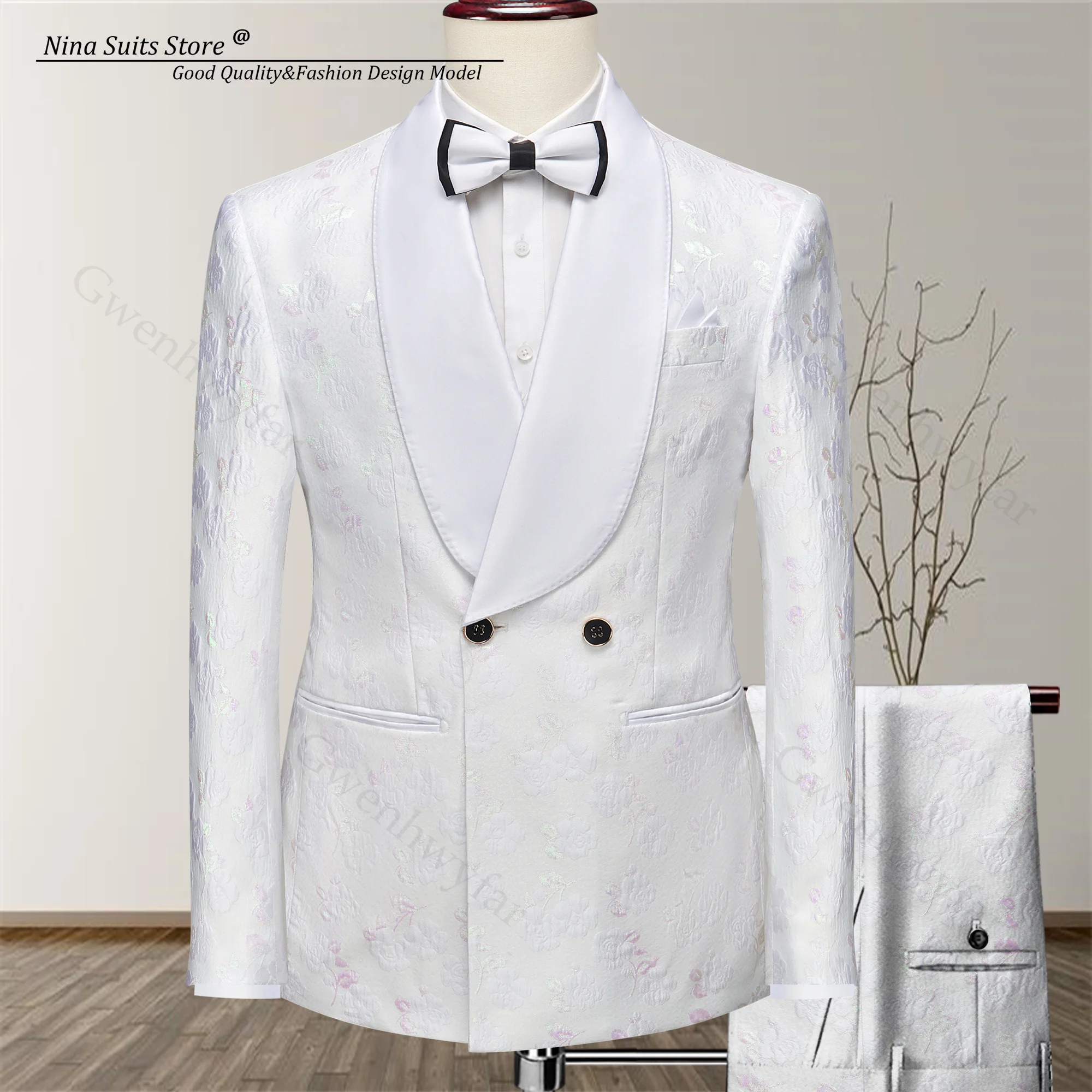 

Gwenhwyfar розовый жаккардовый костюм, белый мужской костюм, двубортный модный свадебный костюм 2025, праздничная одежда для жениха, официальная одежда