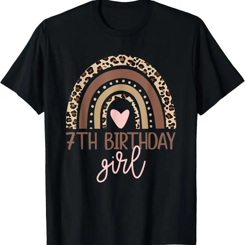 7 Years Old Leopard Rainbow 7th Birthday T Shirt Girls Kids