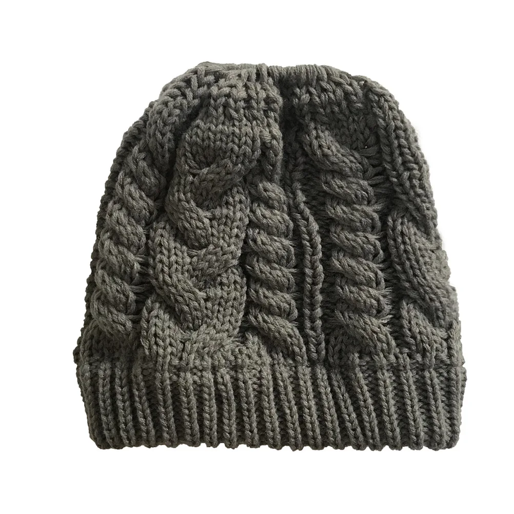 

Winter Warm Dark Grey Knitted Ponytail Hat Beanie Cap For Women Autumn Outdoor Traveling Fashion Accessory