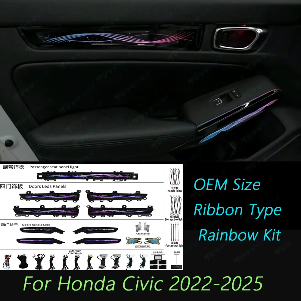 Upgrade and modify LED Car Inner Ambient Light For Honda Civic 2022-2025 Dynamic Magic Color Ambient Lamp OEM Size  Rainbow Kit