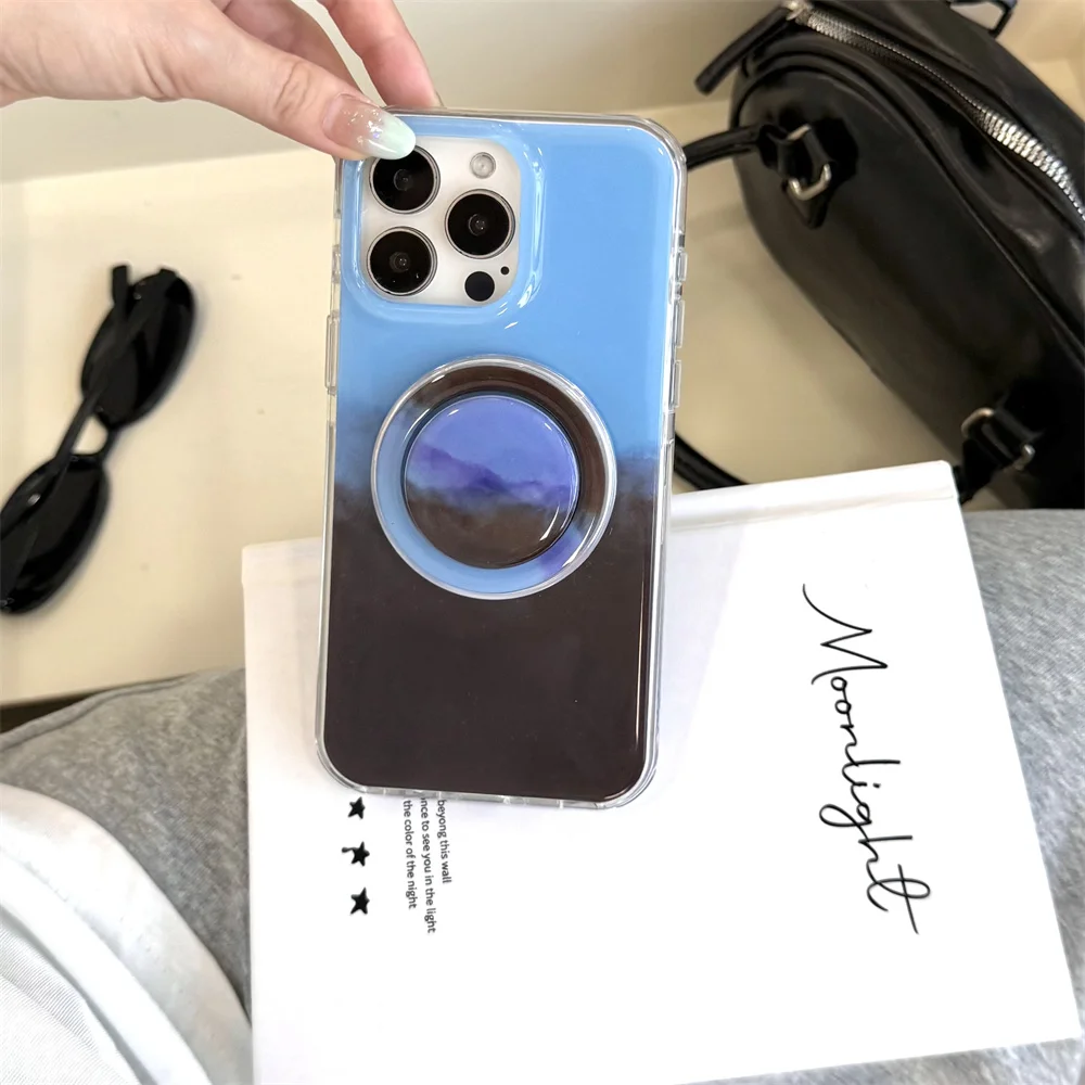 Creative Blue Brown Bracket Protective Cover for Apple iPhone 16 ProMax iPhone 15/14/13 Soft Case Anti Drop