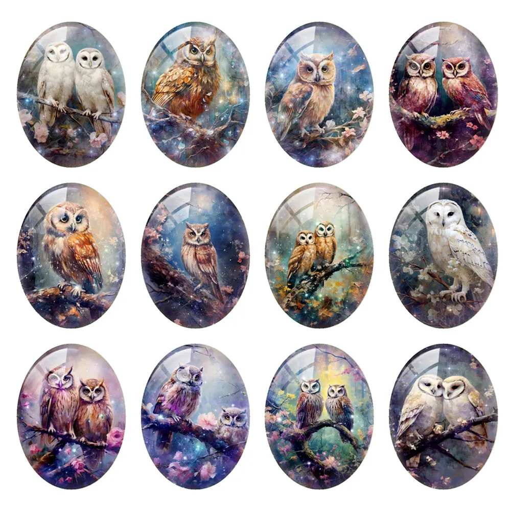 

10pcs/lot Oval Photo Glass Cabochon Owl Bird Flatback Charms Demo Flat Back Cameo For Diy Jewelry Making Findings Accessories